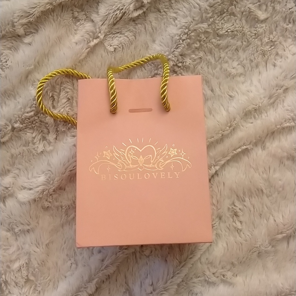 Pink "BisouLovely" Gift Bag with Golden cord handles